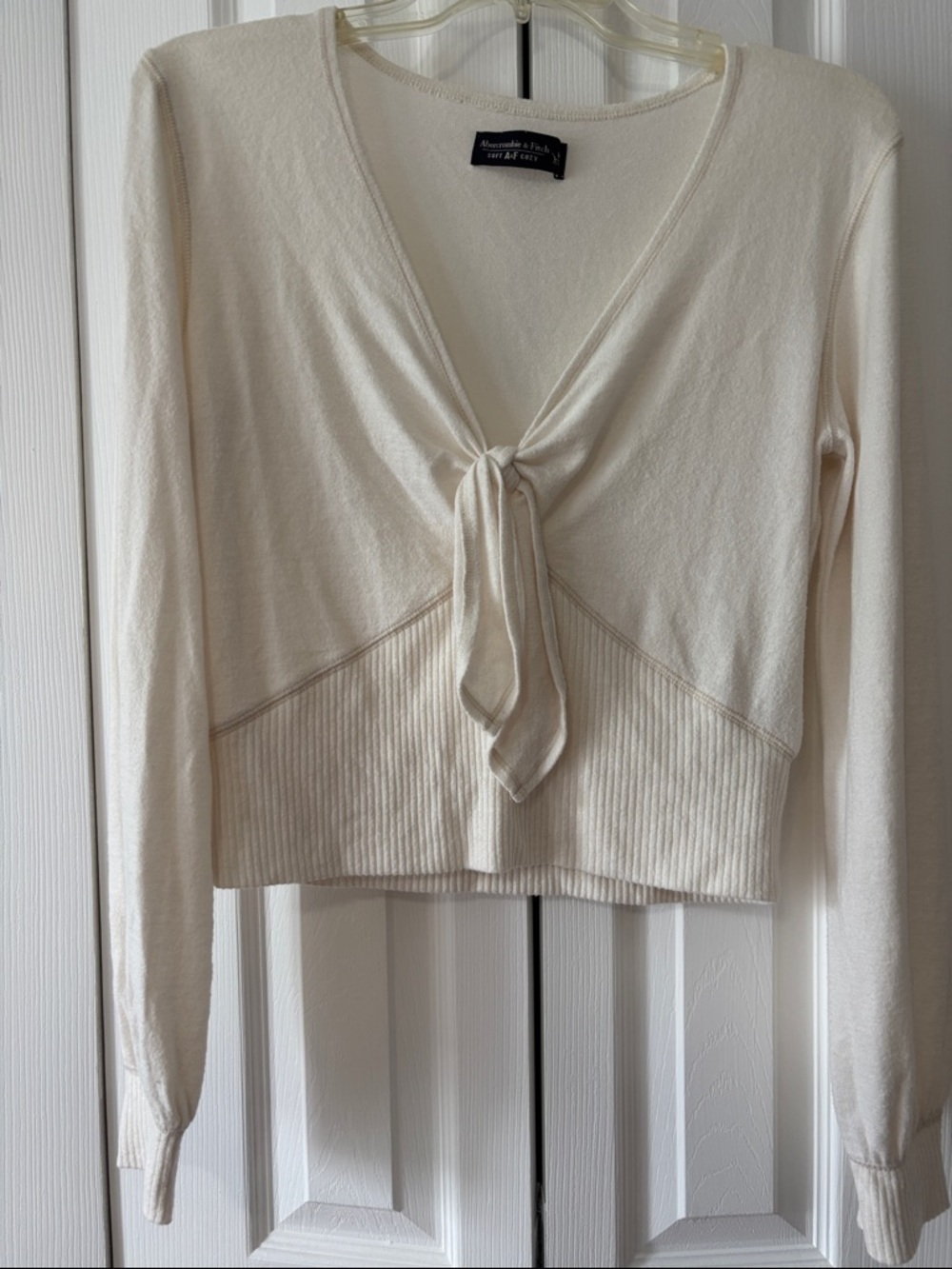 Abercrombie & Fitch Cream Tie-Front V-Neck Sweater